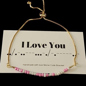 Morse Code Bracelet "i Love You" - 18k Gold Plated (pink & White) - Etsy