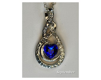Collar con piedra natal "Te amo hasta la luna y más allá"