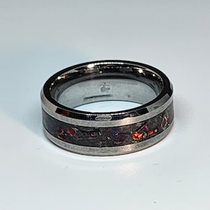 Black & Red Opal Tungsten Glow Ring