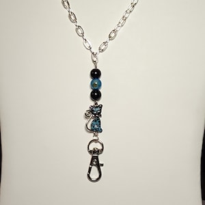 Cat Lover&#39;s Lanyard, Blue Lace Agate and Black Onyx