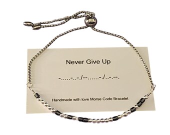 Morse Code Bracelet "Never Give Up" - Stainless Steel
