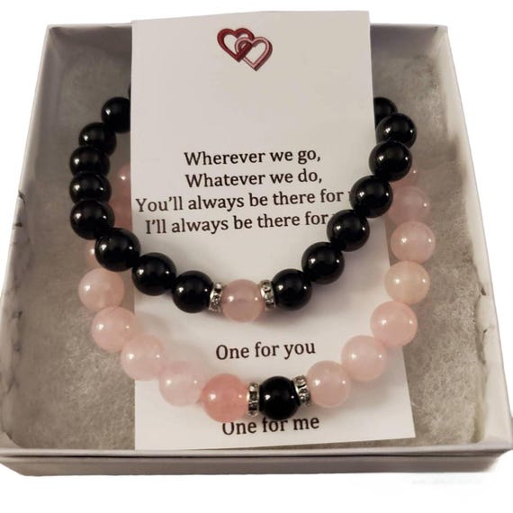 Buy Magnetic Couples Bracelet Set Pink Rose Quartz and Black