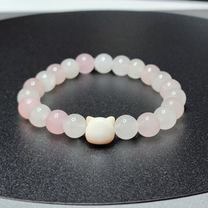 Pink Rose Quartz & White Jade Cat Bracelet image 1