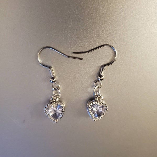 Sterling Silver CZ Heart dangle earrings