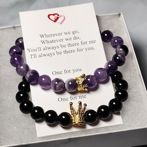 King and Queen Magnetic Couples Bracelet Set - Purple Dream Lace & Black Obsidian, His and Her bracelets, Matching bracelets