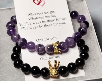 King and Queen Magnetic Couples Bracelet Set - Purple Dream Lace & Black Onyx