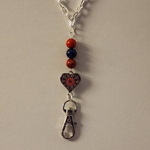 Heart Lanyard, Red Mountain Turquoise, Blue Tigers Eye