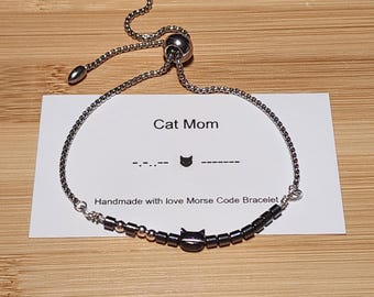 Morse Code Bracelet "Cat Mom" - Stainless Steel