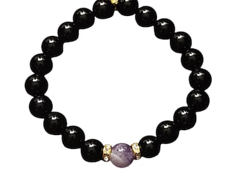 Black Onyx with Purple Dream Lace Amethyst Bracelet