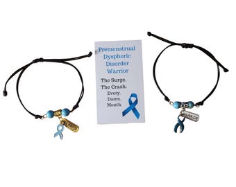 Premenstrual Dysphoric Disorder Awareness Adjustable Braided Waxed Cord Bracelet, PMDD