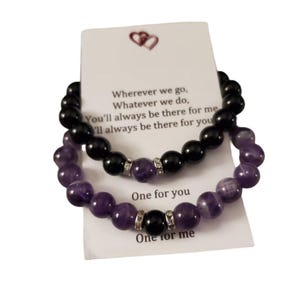 Magnetic Couples Bracelet Set - Purple Dream Lace Amethyst and Black Onyx, Distance Bracelets, His and Her bracelets, Matching bracelets