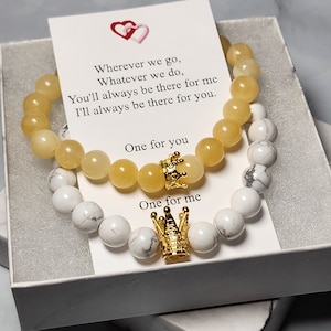 King and Queen Magnetic Couples Bracelet Set - Yellow Jade and White Howlite, His and Her bracelets, Matching bracelets