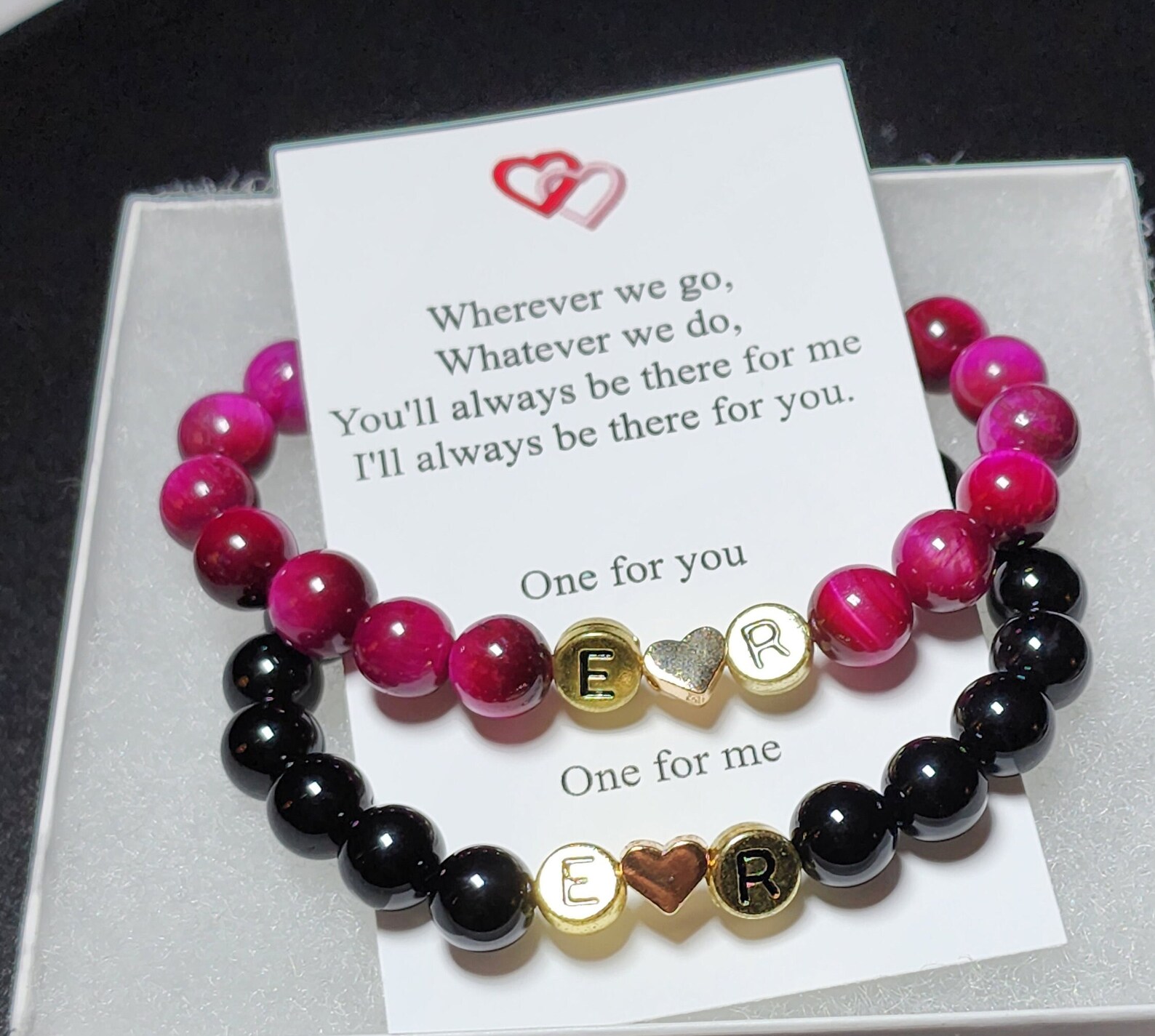 Personalized Initial Couples Bracelet Set Rose Red Etsy