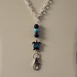 Turtle Lanyard, Blue Tigers Eye, Turquoise