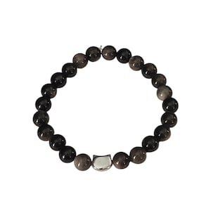 Silver Obsidian Cat Lover&#39;s Bracelet