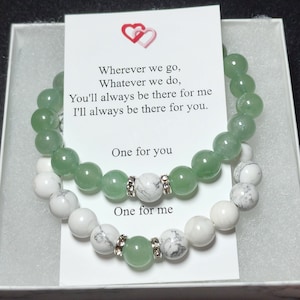 Magnetic Couples Bracelet Set - White Howlite and Green Aventurine