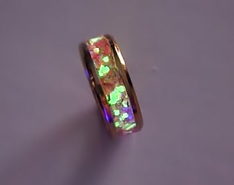 Pink Rose Gold Stainless Steel Glitter Glow Ring