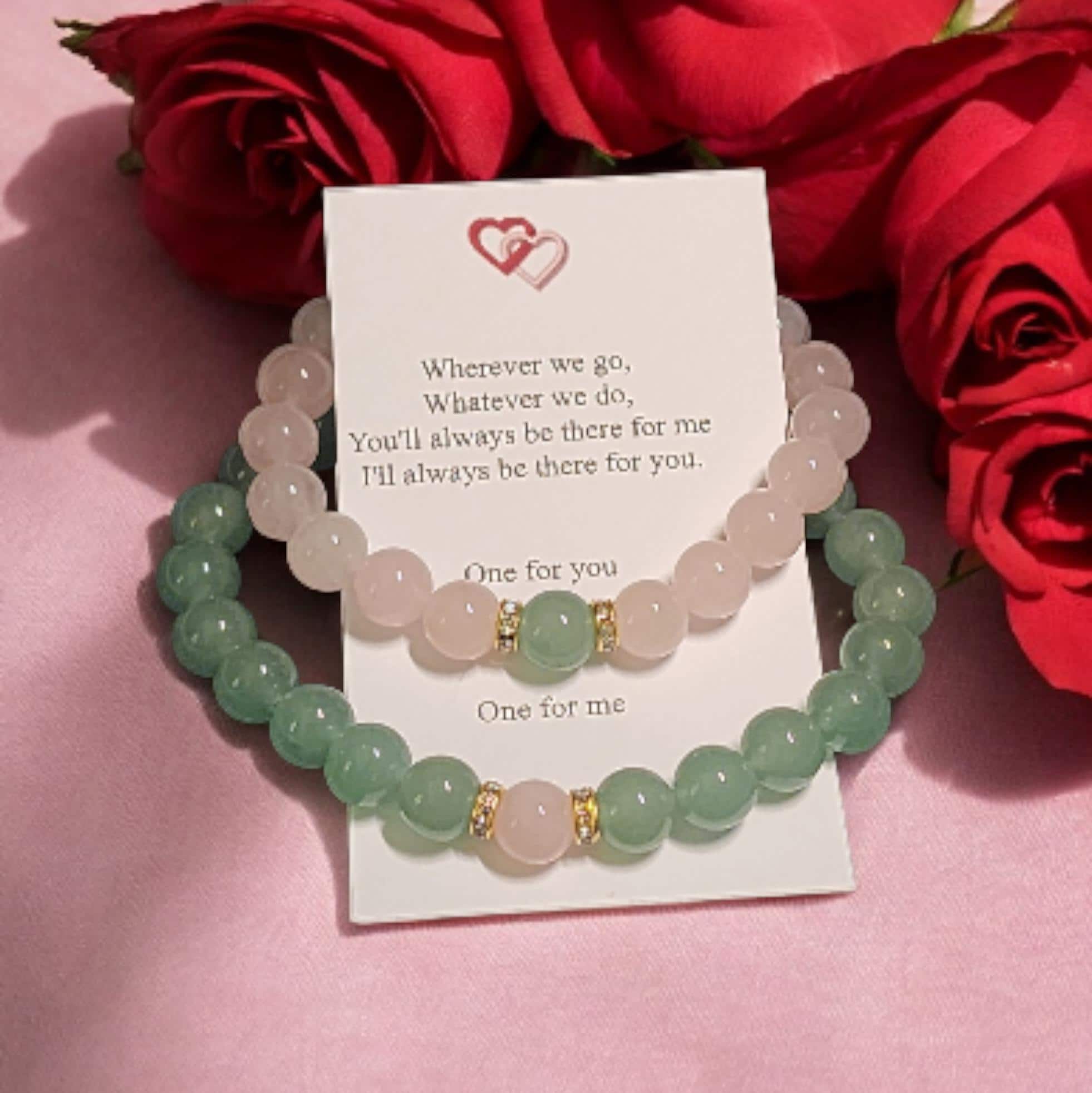 Magnetic Couples Bracelet Set - Green Aventurine and Pink Rose Quartz