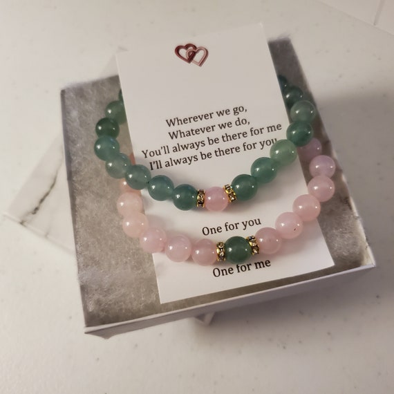 Magnetic Couples Bracelet Set Green Aventurine and Pink Rose