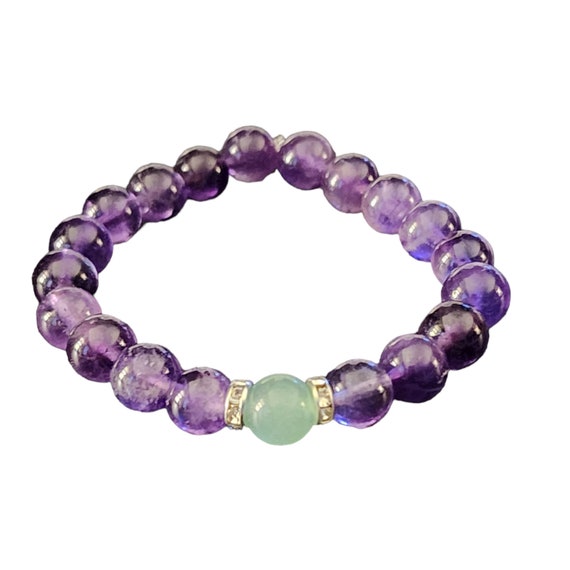 Sterling Silver Gold-plated Amethyst Fluorite and Jade Beaded Bracelet Sterling Silver Gold-plated Amethyst Fluorite and Jade Beaded Bracelet