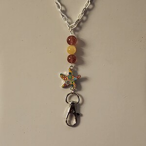 Starfish Lanyard, Strawberry Quartz, Yellow Jade