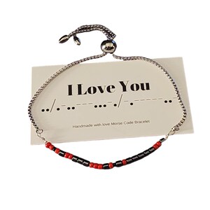 Morse Code Bracelet &quot;I Love You&quot; - Stainless Steel (Red & Black)