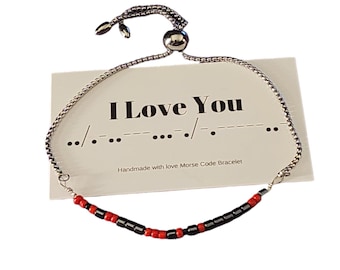 Morse Code Bracelet "I Love You" - Stainless Steel (Red & Black)