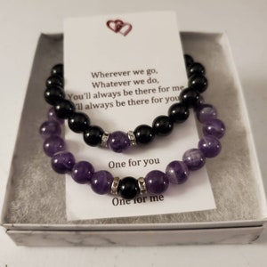 Magnetic Couples Bracelet Set - Purple Dream Lace Amethyst and Black Onyx, Distance Bracelets, His and Her bracelets, Matching bracelets
