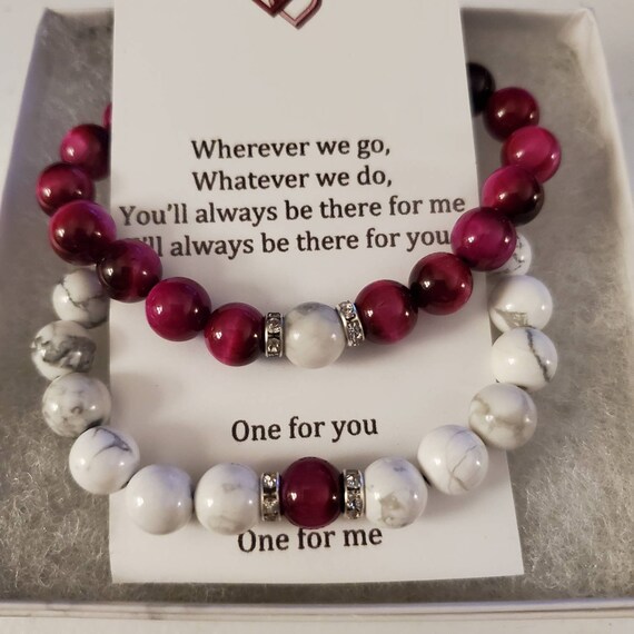 Ensemble de bracelets magnetiques pour couples oeil de tigre rouge rose et howlite blanche bracelets distance bracelets lui et elle bracelets assortis Etsy France