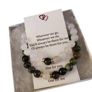 Magnetic Couples Bracelet Set - Canadian Jade and White Jade, Distance Bracelets, His and Her bracelets, Matching bracelets