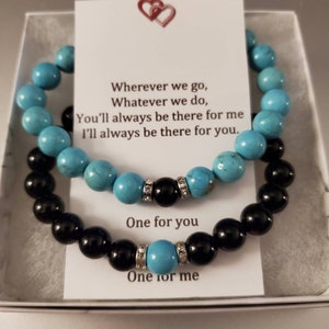 Magnetic Couples Bracelet Set - Turquoise and Black Onyx, Distance Bracelets, His and Her bracelets, Matching bracelets