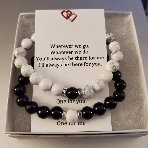 Magnetic Couples Bracelet Set White Howlite and Black Onyx