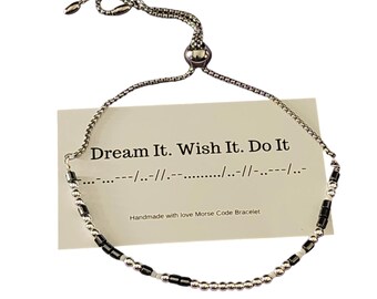 Morse Code Bracelet "Dream It. Wish It. Do It." - Stainless Steel