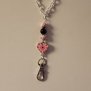 Heart Lanyard, Pink Turquoise, Blue Tigers Eye