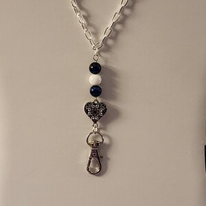Heart Lanyard, White Jade, Blue Tigers Eye