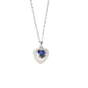 Rhinestone Heart Necklace - Royal Blue