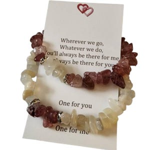 Magnetic Couples Bracelet Set - Moonstone and Strawberry Quartz, Distance Bracelets, His and Her bracelets, Matching bracelets