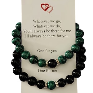 Magnetic Couples Bracelet Set - Malachite and Black Onyx, Distance Bracelets, His and Her bracelets, Matching bracelets