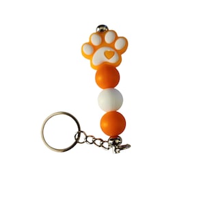 Pawprint Silicone Beaded Keychain - Orange and White