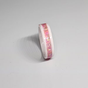 White Ceramic Pink Opal Glow Ring
