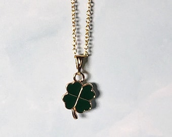 Shamrock Necklace, Gold Irish Four Leaf Clover, 18" Chain
