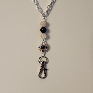 Flower Lanyard, Pink Rose Quartz, Blue Tigers Eye