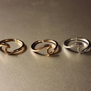 Adjustable Copper Wave Ring: Silver, Gold, Rose Gold