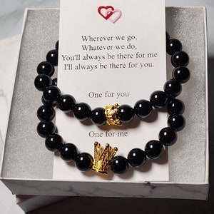 King and Queen Magnetic Couples Bracelet Set - Black Obsidian, Distance Bracelets, His and Her bracelets, Matching bracelets