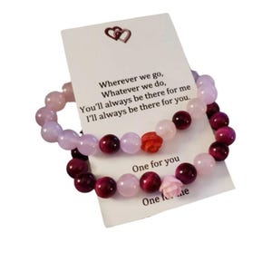 Magnetic Couples Bracelet Set - Rose Red Tiger Eye and Pink Rose Quartz, Distance Bracelets, His and Her bracelets, Matching bracelets