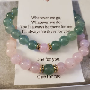 Magnetic Couples Bracelet Set - Green Aventurine and Pink Rose Quartz, Distance Bracelets, His and Her bracelets, Matching bracelets