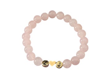 Rose Quartz Beaded Initals Bracelet