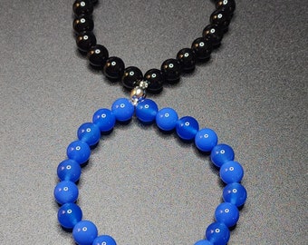 BOCHOI Bracciali Magnetici Abbinati Per Coppie: Set Da 2 Bracciali In Agata Nera Opaca E Howlite Bianca, Regolabili, Gioielli Per Fidanzati, Idea Regalo Per San Valentino