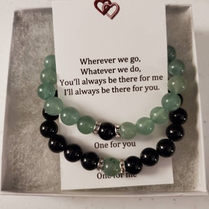 Magnetic Couples Bracelet Set - Green Aventurine and Black Onyx, Distance Bracelets, His and Her bracelets, Matching bracelets