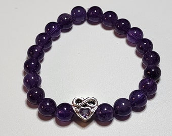 Sterling Silver/Amethyst February Birthstone Beaded Bracelet